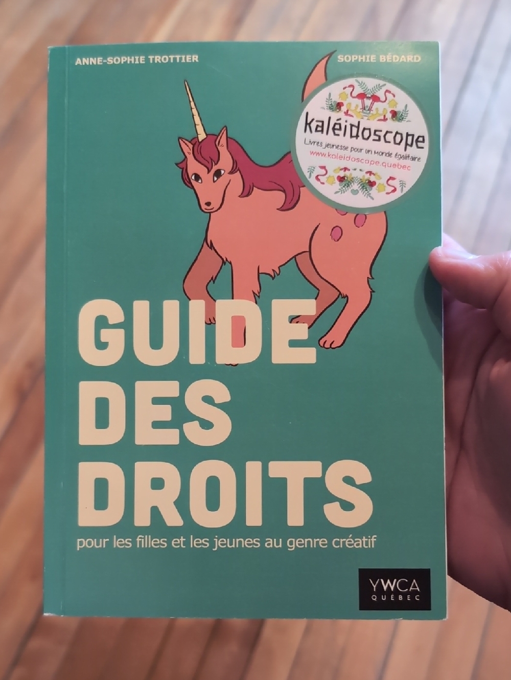 Guide des Droits teal book with pink unicorn